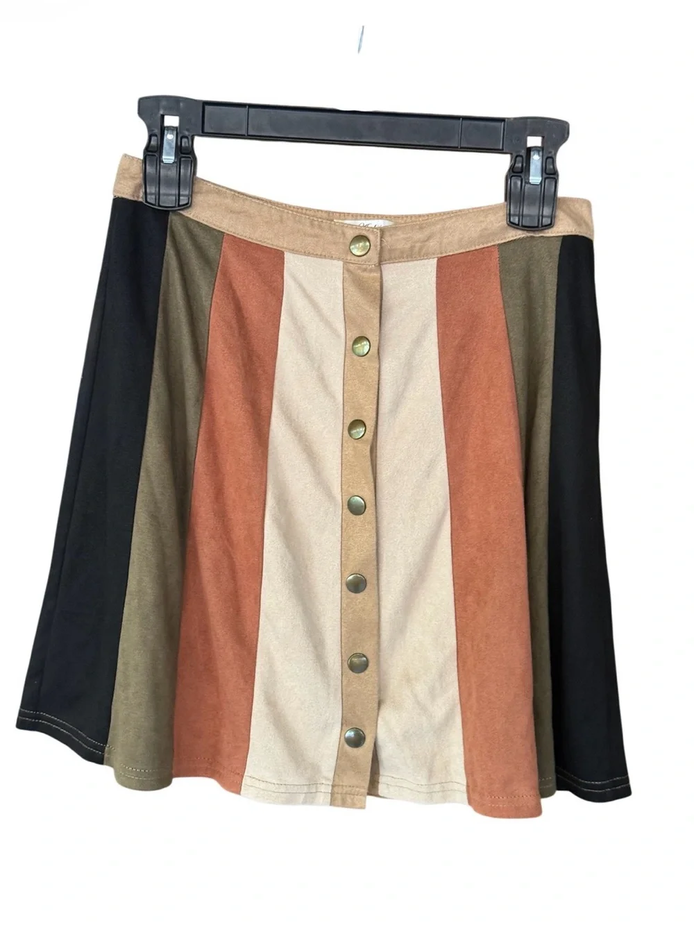 Andree by Unit Faux Suede Colorblock Snap Front Western Mini Skirt M